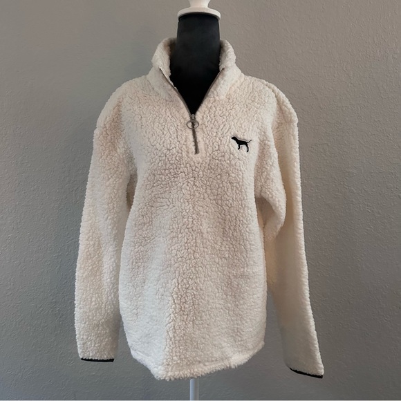 Victoria's Secret Tops - Victoria’s Secret PINK White Sherpa Quarter-Zip Pullover – Size XS - NWT
